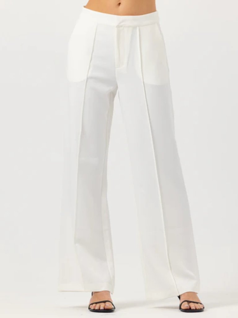 Sundays Iris Wide Leg Trousers Pants White Stretch Crepe Seaming Stretch New L
